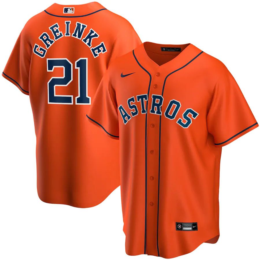 Mens Houston Astros #21 Zack Greinke Nike Orange Alternate Replica Player MLB Jerseys